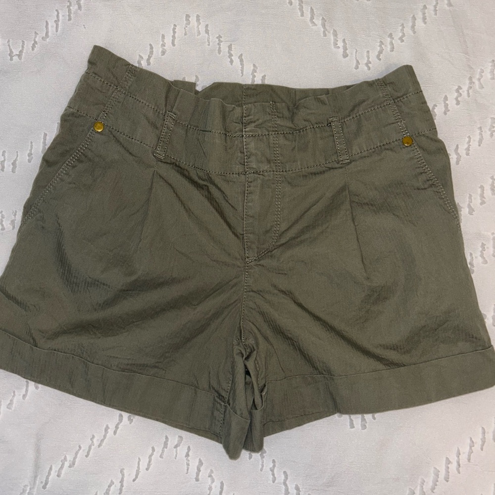 LOFT womens olive green paper bag waist mid rise folded hem shorts size‎ 00